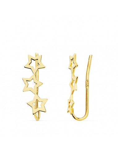 18K PENDIENTES ORO AMARILLO TREPADORES 3 ESTRELLAS 15X5 MM
