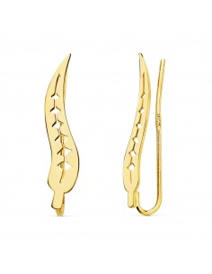 18K PENDIENTES ORO AMARILLO TREPADORES HOJA 22X4 MM