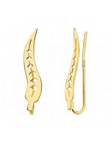 18K PENDIENTES ORO AMARILLO TREPADORES HOJA 22X4 MM