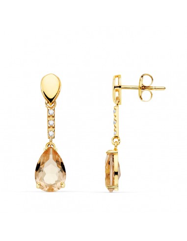 18K PENDIENTES ORO AMARILLO PIEDRA GOTA COLOR KUNCITA 28X7 MM CIERRE PRESION