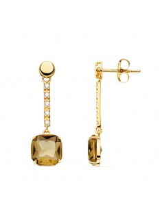 18K PENDIENTES ORO AMARILLO PIEDRA CUADRADA COLOR FUME. 28X8 MM CIERRE PRESION