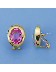 18K PENDIENTES PIEDRA OVAL. 20 X 15 MM.