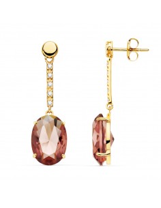 18K PENDIENTES ORO AMARILLO PIEDRA OVAL COLOR ALEJANDRITA 35X10 MM CIERRE PRESION