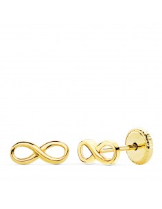 18K PENDIENTES ORO AMARILLO INFINITO LISOS. 8X3 MM CIERRE TUERCA