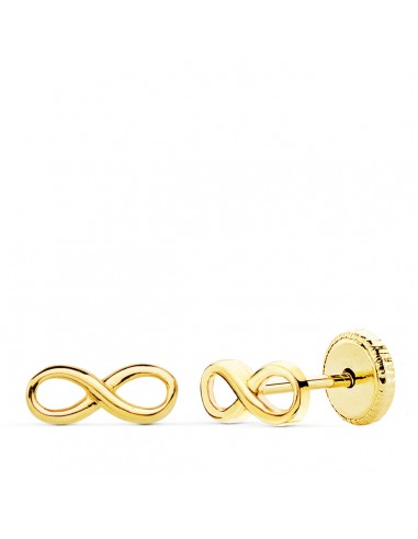 18K PENDIENTES ORO AMARILLO INFINITO LISOS. 8X3 MM CIERRE TUERCA