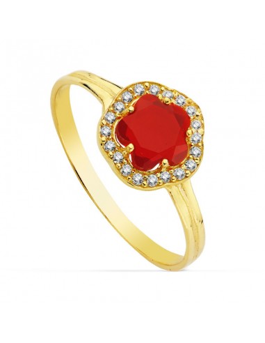 18K SORTIJA ORO AMARILLO FLOR PIEDRA ROJA 6MM.CIRCON.