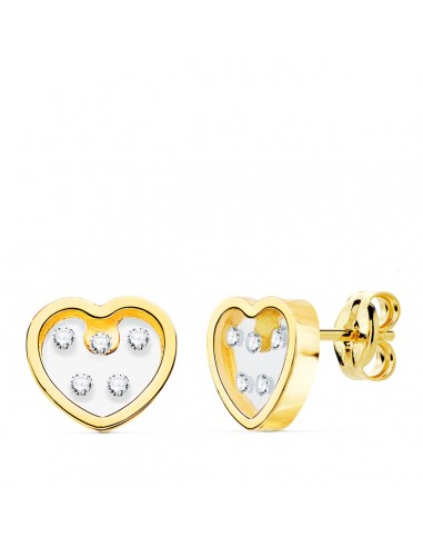 18K PENDIENTES ORO AMARILLO CORAZON AIRSHINE TRANSPARENTE Y CIRCONITA 8X7 MM CIERRE PRESION C. AMOR