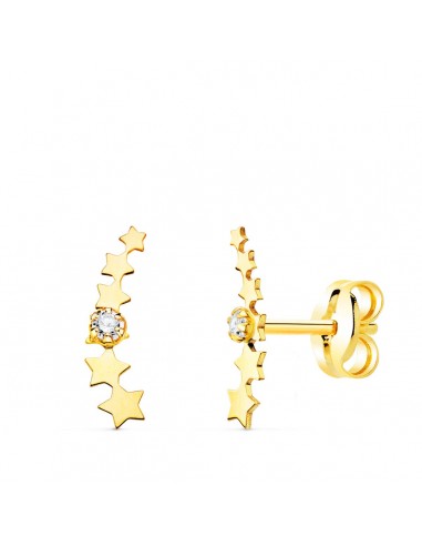 18K PENDIENTES ORO AMARILLO TREPADOR MINI ESTRELLAS CON CIRCONITA 10X2.5 MM CIERRE PRESION