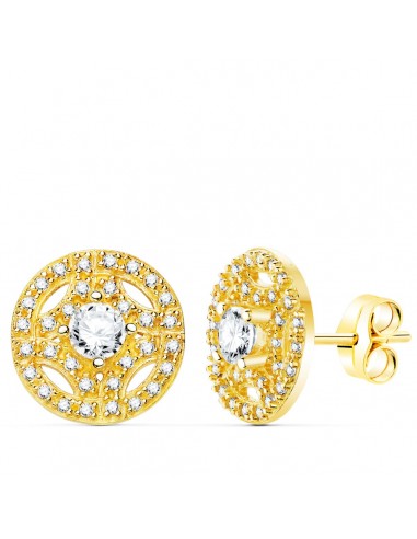 18K PENDIENTES ORO AMARILLO REDONDOS CON CIRCONITA 12 MM CIERRE PRESION.