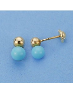 18K PENDIENTES TURQUESA Y BOLA. 9 X 5 MM.