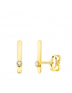 18K PENDIENTES ORO AMARILLO TREPADOR MINI BARRA CON CIRCONITA 10X1.5 MM CIERRE PRESION