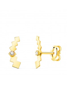 18K PENDIENTES ORO AMARILLO TREPADOR MINI CUBOS CON CIRCONITA 10X3 MM CIERRE PRESION