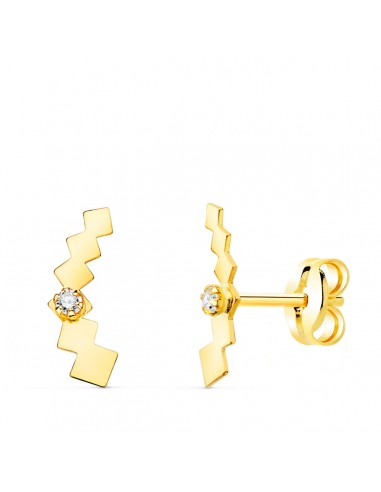 18K PENDIENTES ORO AMARILLO TREPADOR MINI CUBOS CON CIRCONITA 10X3 MM CIERRE PRESION