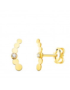 18K PENDIENTES ORO AMARILLO TREPADOR MINI CIRCULOS CON CIRCONITA 10X2 MM CIERRE PRESION