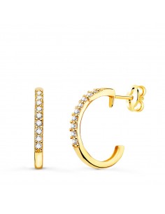 18K AROS ORO AMARILLO ABIERTOS CIRCONITA 14 MM ANCHO 1.5 MM CIERRE PRESION