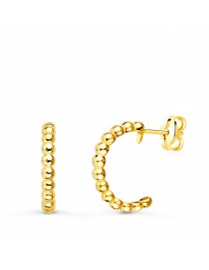 18K AROS ORO AMARILLO ABIERTOS BOLAS LISAS 14 MM ANCHO 2 MM CIERRE PRESION