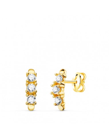 18K PENDIENTES ORO AMARILLO CIRCONITA CON GARRAS 9.5X2.5 MM PRESION