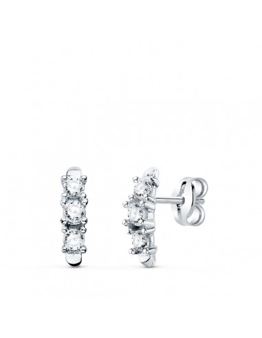 18K PENDIENTES ORO BLANCO CIRCONITA CON GARRAS 9.5X2.5 MM PRESION