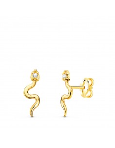 18K PENDIENTES ORO AMARILLO SERPIENTES CON CIRCONITA 12X4 MM PRESION