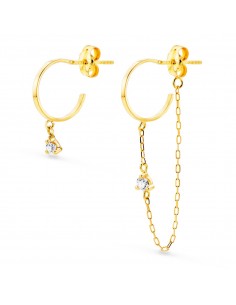 18K PENDIENTES AROS CON CADENA Y CHATON AROS ABIERTOS 11 MM CADENA 32 MM