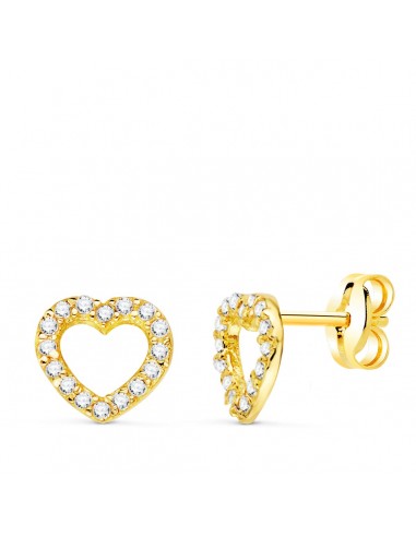 18K PENDIENTES ORO AMARILLO CORAZON MINI CON CIRCONITA 7X7 MM CIERRE PRESION