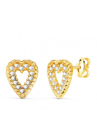 18K PENDIENTES ORO AMARILLO CORAZON 9X7 MM 28 CIRCONITA PRESION C. AMOR
