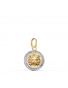 18K MEDALLA ORO BICOLOR MEDUSA GRECA EN BRILLO. MEDIDA: 12 MM