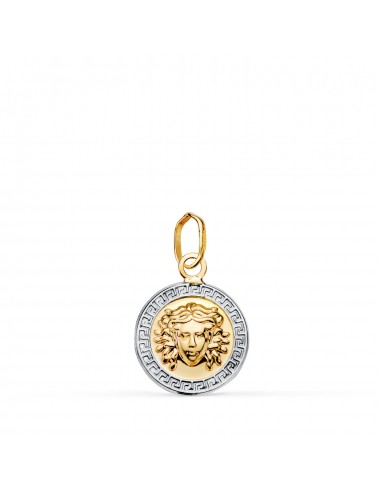 18K MEDALLA ORO BICOLOR MEDUSA GRECA EN BRILLO. MEDIDA: 12 MM