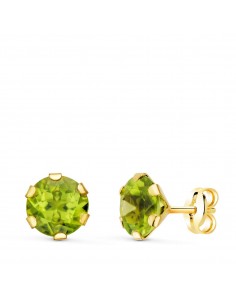 18K PENDIENTES ORO AMARILLO GARRA CALADA OLIVINA 7 MM 2.88  QTS. CIERRE PRESION