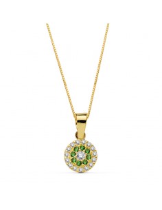 18K GARGANTILA COLLAR ORO AMARILLO REDONDO PIEDRA VERDE 7 MM CADENA 45 CM.