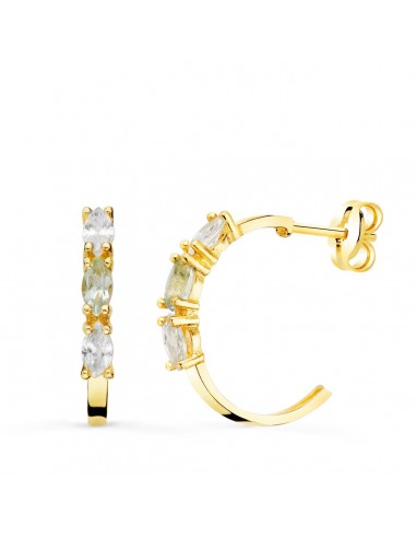 18K PENDIENTES ORO AMARILLO 1 2 ARO AGUAMARINA TALLA MARQUISE. 15X2 MM PRESION