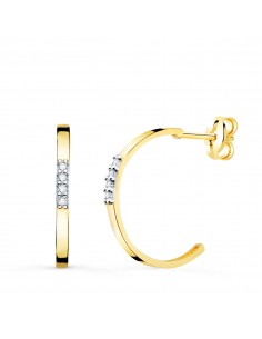 18K PENDIENTES AROS ABIERTOS ORO BICOLOR CON CIRCONITA 15 MM CIERRE PRESION