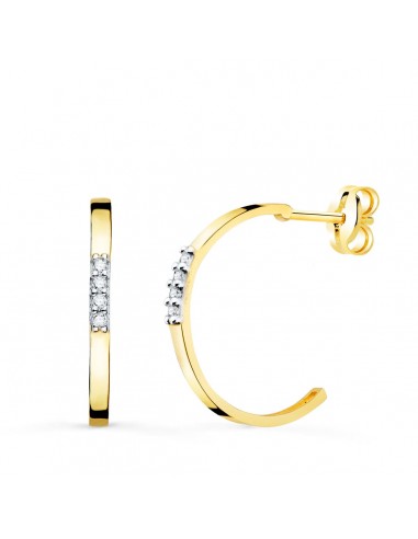 18K PENDIENTES AROS ABIERTOS ORO BICOLOR CON CIRCONITA 15 MM CIERRE PRESION
