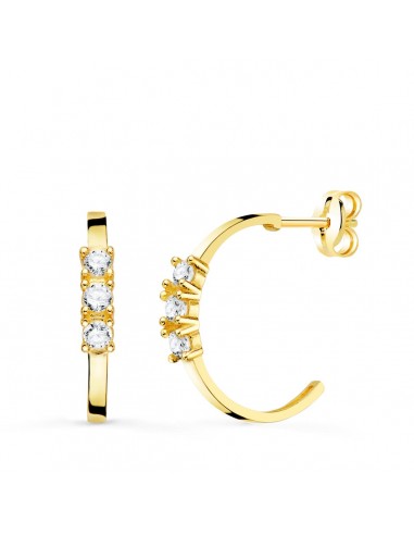 18K PENDIENTES AROS ABIERTOS ORO AMARILLO CON CIRCONITA 15 MM CIERRE PRESION