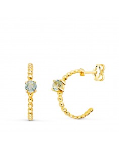 18K PENDIENTES ORO AMARILLO MEDIO ARO BOLITAS CON AGUAMARINA 13X3MM CIERRE PRESION