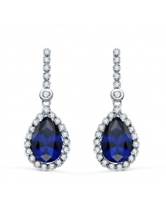 18K PENDIENTES ORO BLANCO DOS CUERPOS CON PIEDRA AZUL 12 X 8MM. 33X12MM CIERRE PRESION