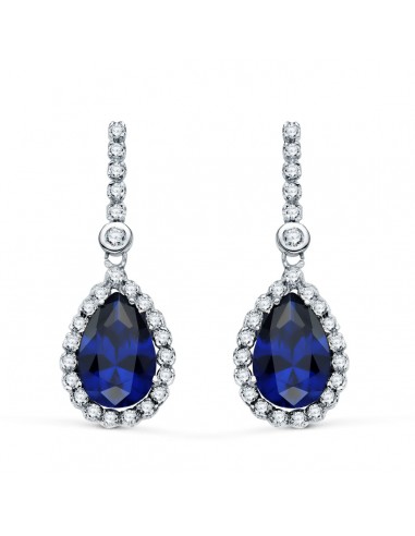 18K PENDIENTES ORO BLANCO DOS CUERPOS CON PIEDRA AZUL 12 X 8MM. 33X12MM CIERRE PRESION