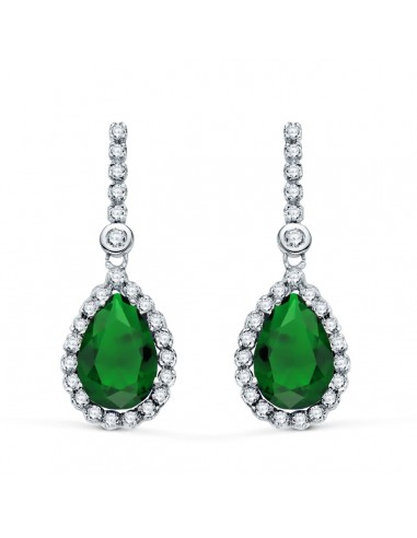 18K PENDIENTES ORO BLANCO DOS CUERPOS CON PIEDRA VERDE 12 X 8MM. 33X12MM CIERRE PRESION