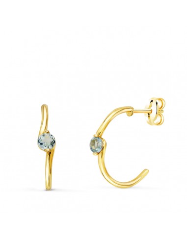 18K PENDIENTES ORO AMARILLO MEDIO ARO LISO CON AGUAMARINA 15X3 MM CIERRE PRESION.