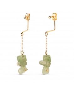 18K PENDIENTES ORO AMARILLO BOLA 2MM Y CADENA CON 3 PIEDRAS VERDES. ALTO: 41MM. CIERRE PRESION
