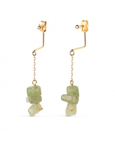 18K PENDIENTES ORO AMARILLO BOLA 2MM Y CADENA CON 3 PIEDRAS VERDES. ALTO: 41MM. CIERRE PRESION
