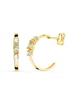 18K PENDIENTES ORO AMARILLO 1 2 ARO AGUAMARINA TALLA MARQUISE. 15X2 MM PRESION