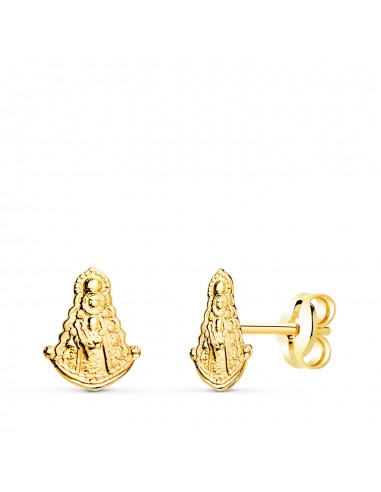 18K PENDIENTES ORO AMARILLO VIRGEN DEL ROCIO BRILLO PRESION 7 5 X 6 MM