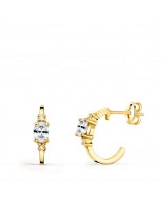 18K PENDIENTES ORO AMARILLO MEDIO ARO LISO CON CIRCONITA 12X3 MM CIERRE PRESION.
