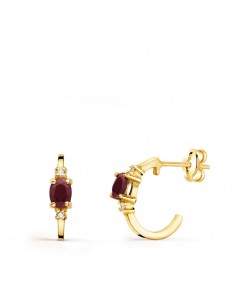 18K PENDIENTES ORO AMARILLO MEDIO ARO LISO CON RUBI 12X3 MM CIERRE PRESION.