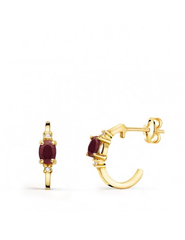 18K PENDIENTES ORO AMARILLO MEDIO ARO LISO CON RUBI 12X3 MM CIERRE PRESION.