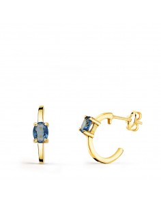 18K PENDIENTES ORO AMARILLO MEDIO ARO LISO CON AGUAMARINA 12X3 MM CIERRE PRESION.