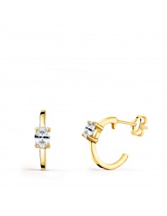 18K PENDIENTES ORO AMARILLO MEDIO ARO LISO CON CIRCONITA 12X3 MM CIERRE PRESION.