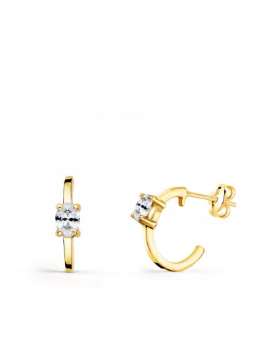 18K PENDIENTES ORO AMARILLO MEDIO ARO LISO CON CIRCONITA 12X3 MM CIERRE PRESION.
