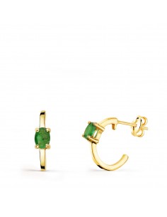 18K PENDIENTES ORO AMARILLO MEDIO ARO LISO CON ESMERALDAS 12X3 MM CIERRE PRESION.